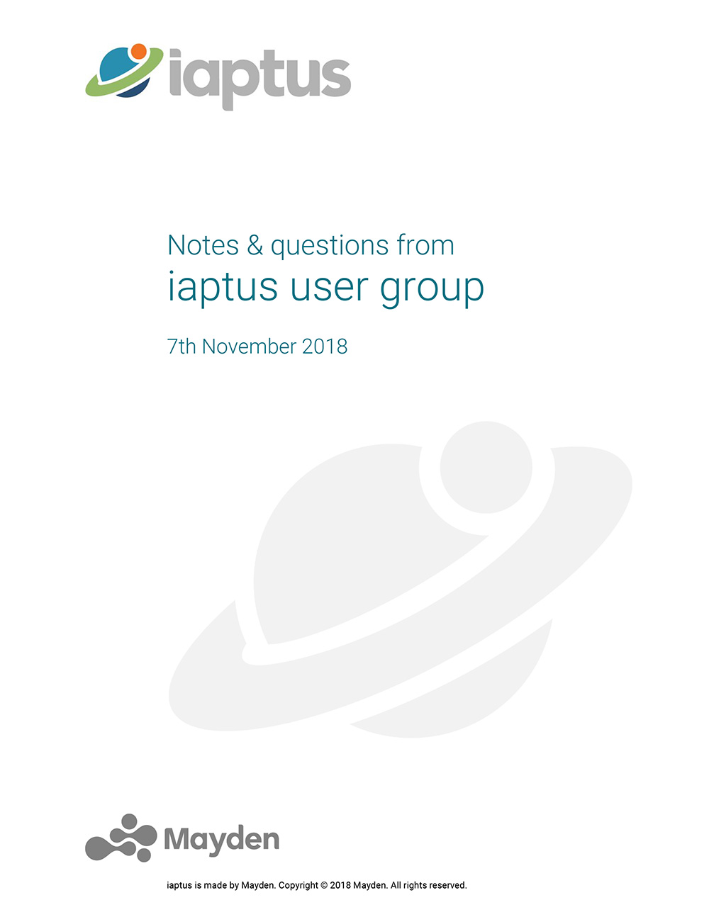 Cover of iaptus user group notes