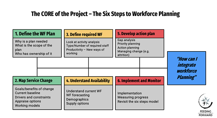 shows the 6 step model to workforce planning